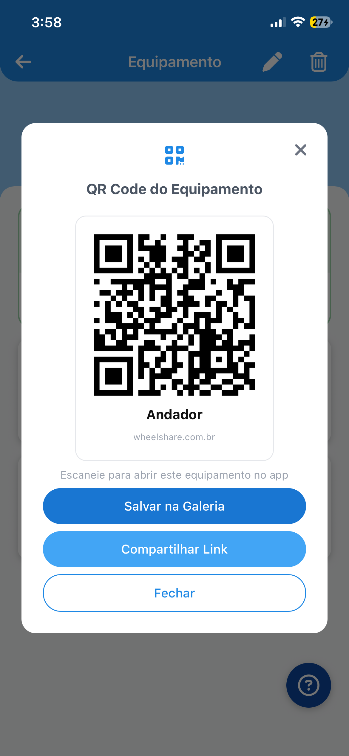 QR Code de um equipamento do banco ortopédico
